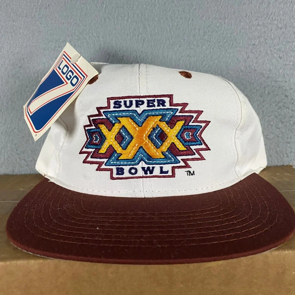 Vintage Logo 7 Super Bowl XXX Snapback Hat NFL White Maroon 1996 NWT Deadstock